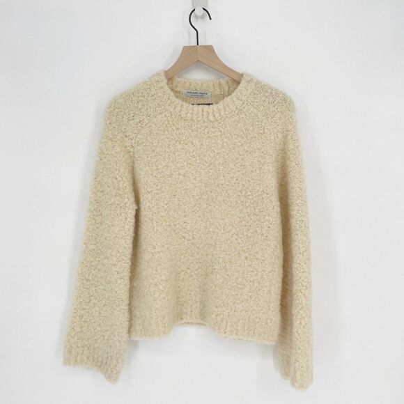 COS Fuzzy Crew Neck Sweater Wide Sleeve Side Slit Ivory Women's S - Picture 1 of 6
